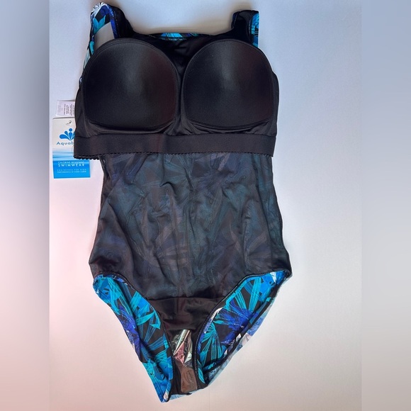 Aquabelle one piece Swimsuit Women Sz 20 Blue Leaf Print Chlorine Resistant - Picture 6 of 8